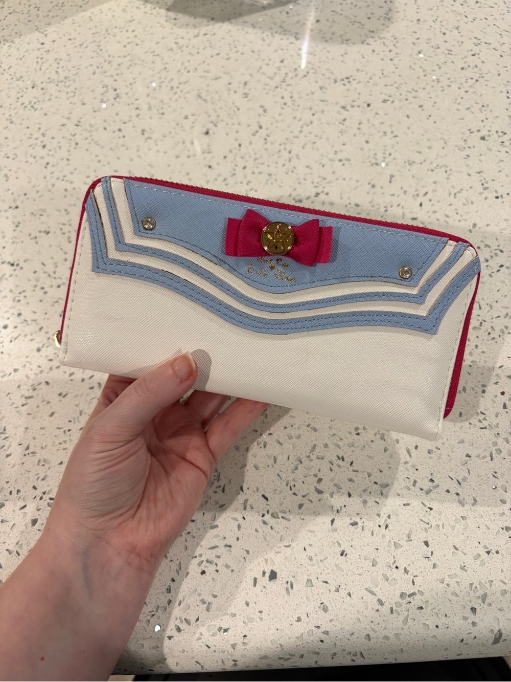 Sailor Moon White and Light Blue Bow Zip-Around Wallet with Pink Trim